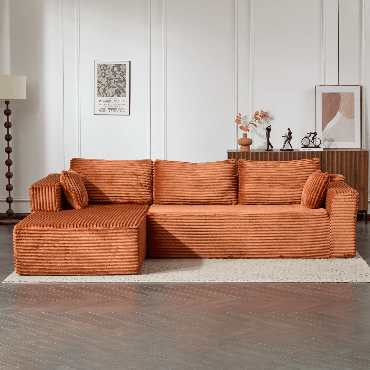 Compression Sectional Couch with Comfy Chaise, Boneless L Shape Sofa with Deep Seat, Minimalist Modular Couches Sleeper for Living Room Bedroom Apartment Lounge,corduroy