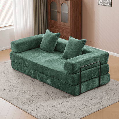 Foldable Sofa Bed, 77.9'' Folding Floor Couch, Compressed Convertable Sleeper Sofa, Memory Foam Couch with Pillow Back Support Armrest, 4-in-1 Futon Sofa Bed for Living Room, Army green