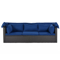 Outdoor Patio Rectangle Daybed With Retractable Canopy, Wicker Furniture Sectional Seating With Washable Cushions, Backyard, Porch - Gray