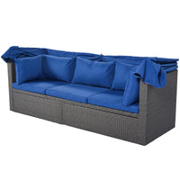 Outdoor Patio Rectangle Daybed With Retractable Canopy, Wicker Furniture Sectional Seating With Washable Cushions, Backyard, Porch - Gray