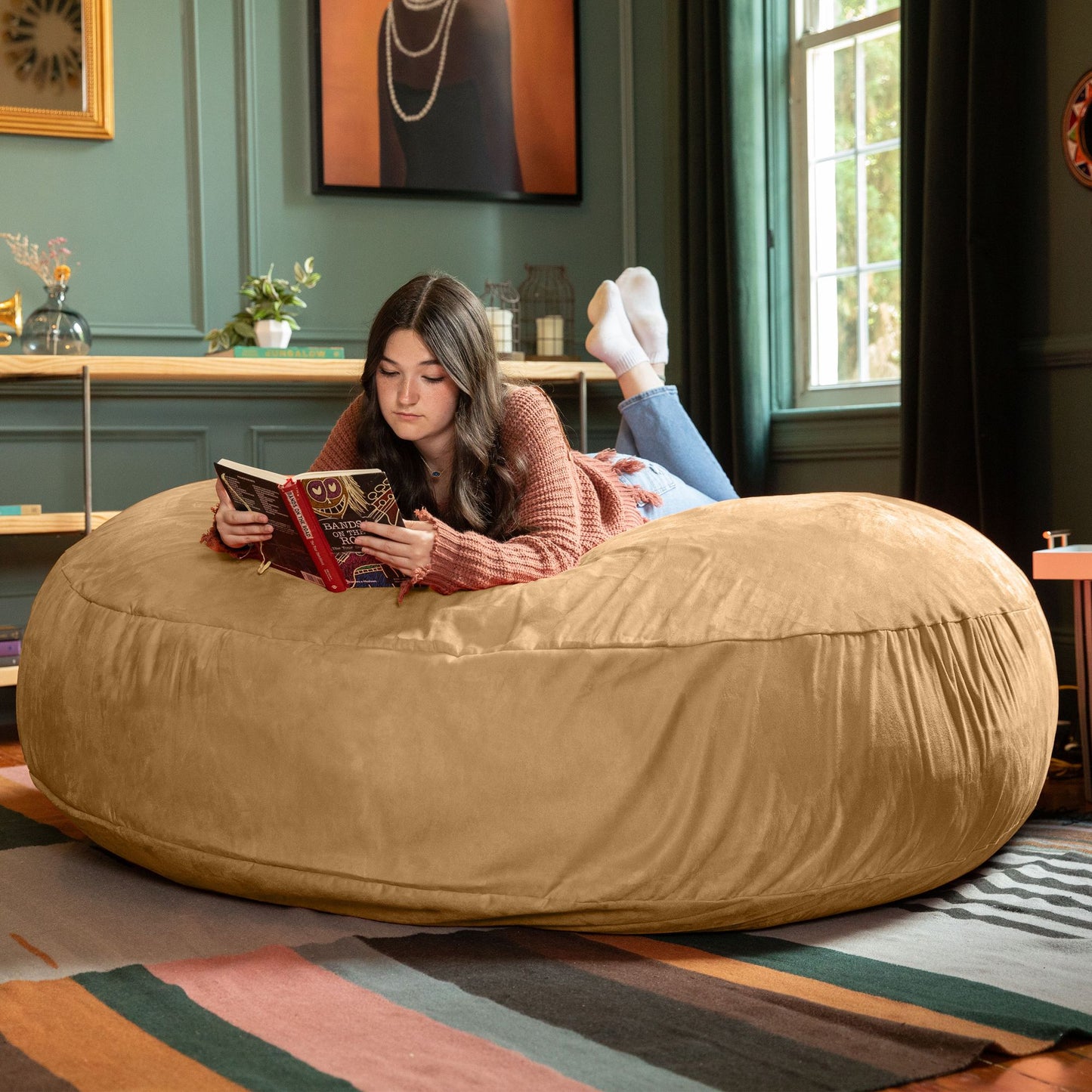 Jaxx 6 Ft Cocoon - Large Bean Bag Chair For Adults, Camel - Camel