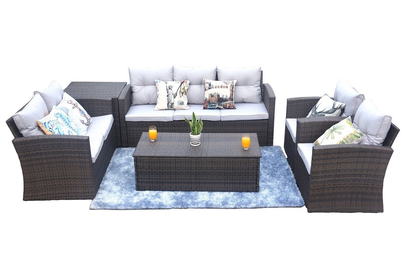 6pc Wicker Outdoor Patio Sofa Set