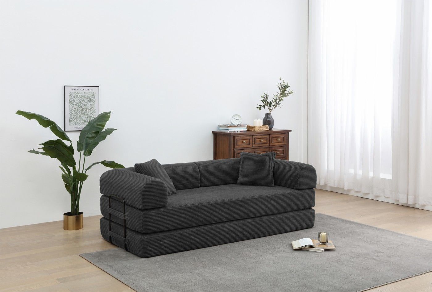 Foldable Sofa Bed, 77.9'' Folding Floor Couch, Compressed Convertable Sleeper Sofa, Memory Foam Couch with Pillow Back Support Armrest, 4-in-1 Futon Sofa Bed for Living Room, Army green