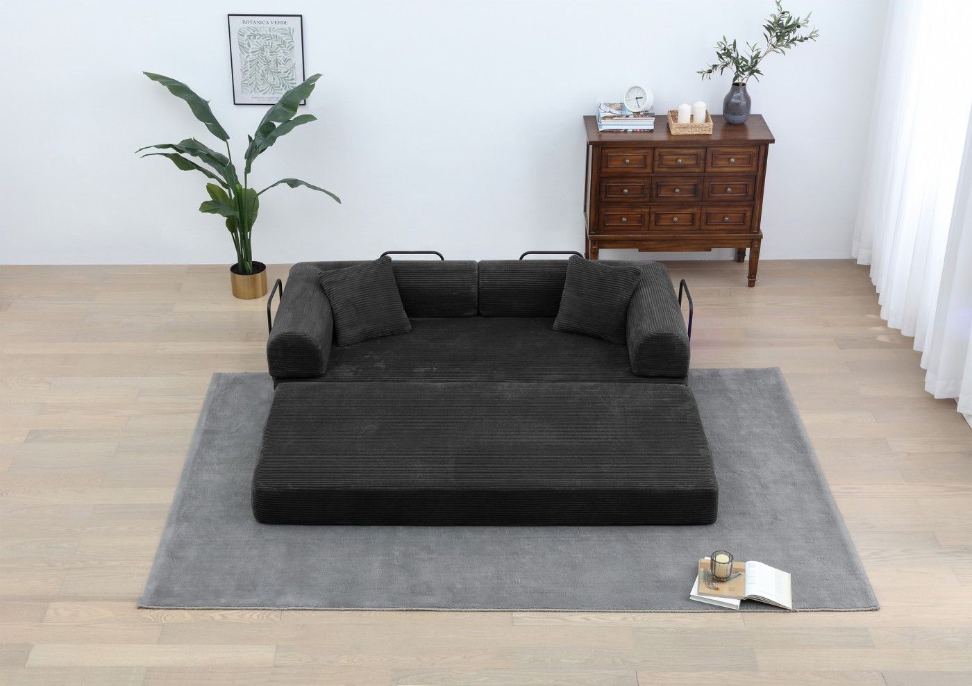 Foldable Sofa Bed, 77.9'' Folding Floor Couch, Compressed Convertable Sleeper Sofa, Memory Foam Couch with Pillow Back Support Armrest, 4-in-1 Futon Sofa Bed for Living Room, Army green