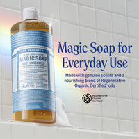 Pure-Castile Magic Liquid Soap - Made with Regenerative Organic Certified Oils - 18-In-1 Uses for Face, Body, Hand Gentle on Baby & Sensitive Skin Body Wash Unscented,32Oz